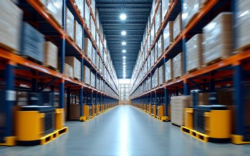 Logistics warehouse with modern equipment